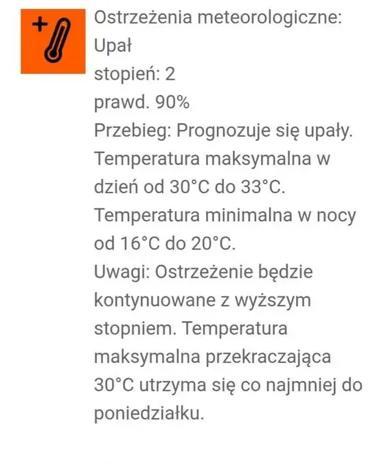 Ostrzeżenie IMGW: Upał drugiego stopnia w powiecie ostrzeszowskim