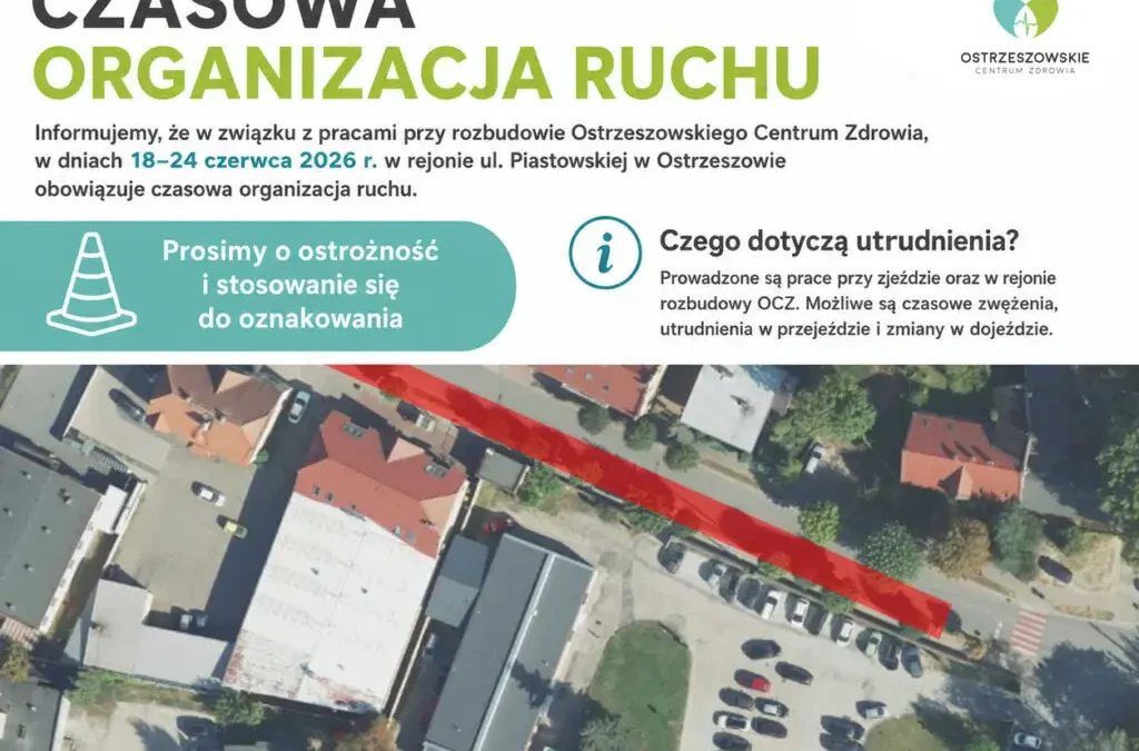 Utrudnienia na ul. Piastowskiej w Ostrzeszowie z powodu rozbudowy szpitala