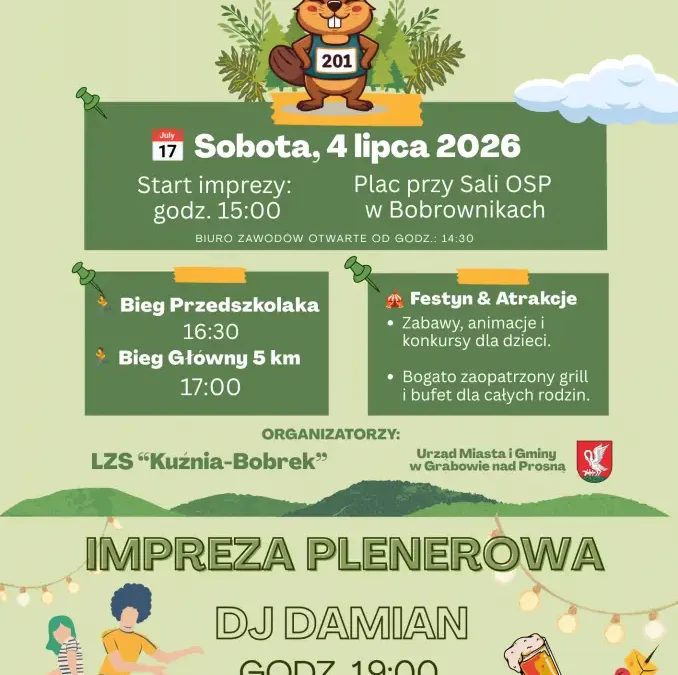 I Bieg Bobra i Festyn Plenerowy w Bobrownikach – 4 lipca 2026