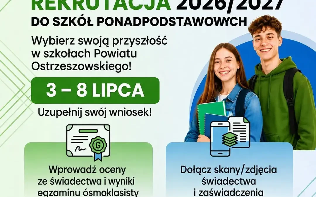 Rekrutacja do szkół ponadpodstawowych w powiecie ostrzeszowskim – uzupełnij wniosek do 8 lipca