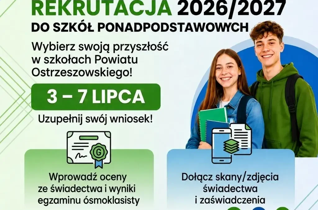 Rekrutacja do szkół ponadpodstawowych w powiecie ostrzeszowskim – ostatnie dni na uzupełnienie wniosków