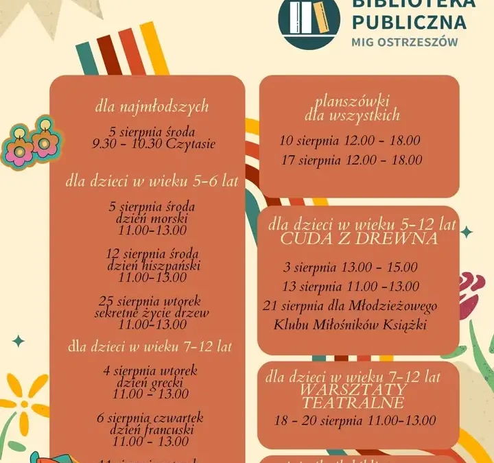 Sierpień w Bibliotece w Ostrzeszowie – warsztaty i atrakcje dla dzieci