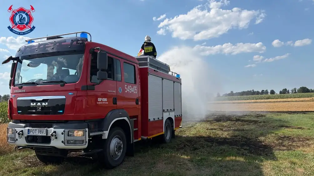 Pożar trawy w Bobrownikach – strażacy z Ostrzeszowa i okolic w akcji