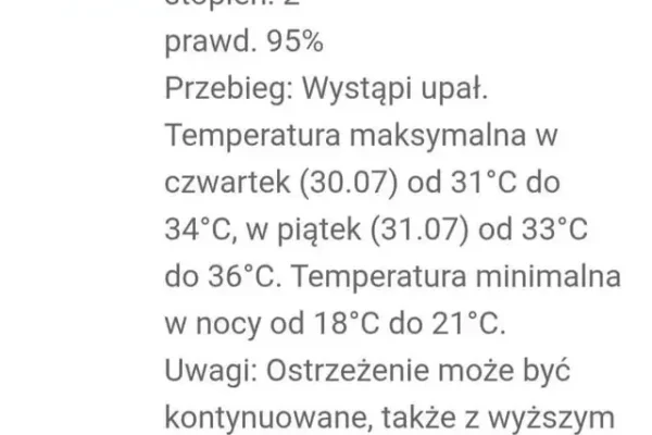 Ostrzeżenie IMGW: drugi stopień zagrożenia upałami w regionie