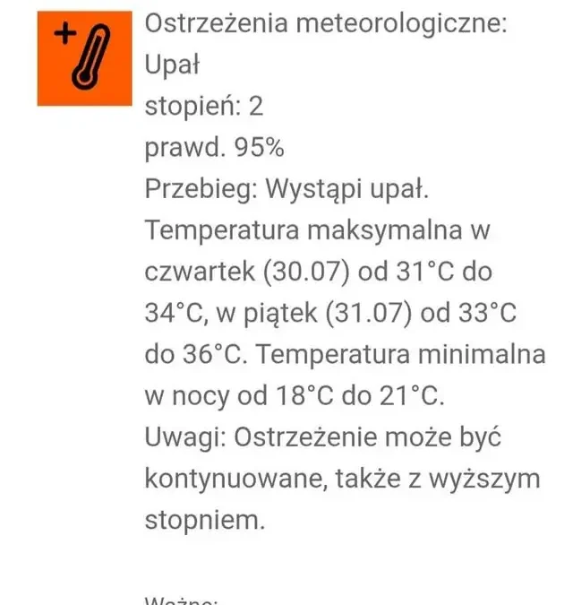 Ostrzeżenie IMGW: drugi stopień zagrożenia upałami w regionie