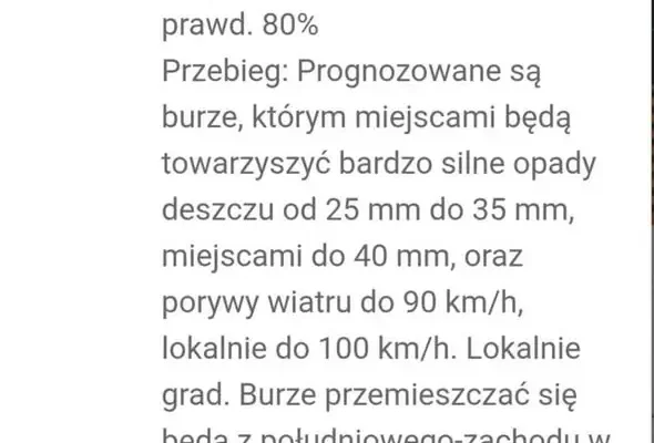 Ostrzeżenie IMGW: Burze z gradem i silnym wiatrem w nocy z 31 lipca na 1 sierpnia