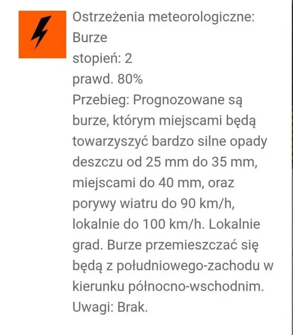 Ostrzeżenie IMGW: Burze z gradem i silnym wiatrem w nocy z 31 lipca na 1 sierpnia