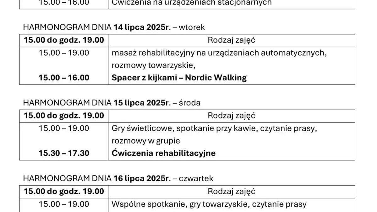 Klub Senior+ w Mikstacie zaprasza na tygodniowy harmonogram zajęć