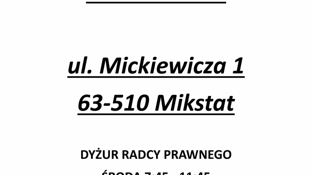 Nieodpłatna pomoc prawna w Mikstacie – dyżur radcy prawnego w każdą środę