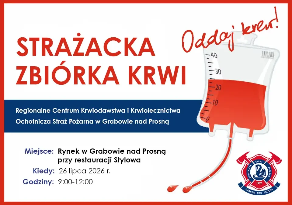 Strażacka zbiórka krwi w Grabowie nad Prosną już 26 lipca