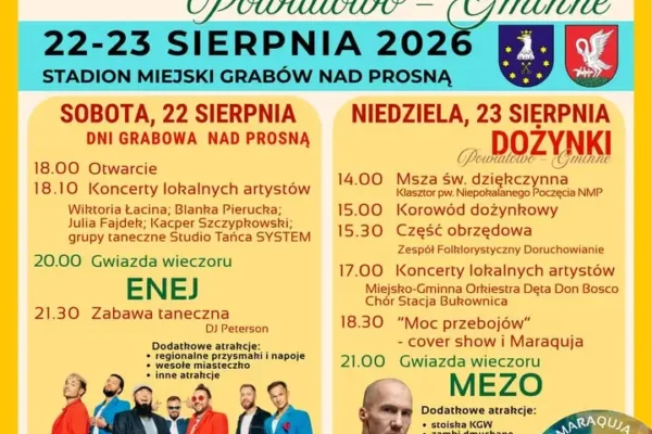 Dni Grabowa nad Prosną i Dożynki Powiatowo-Gminne – 22-23 sierpnia