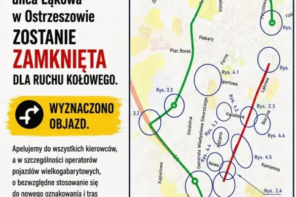 Ulica Łąkowa w Ostrzeszowie zamknięta od 10 sierpnia – objazd dla tirów