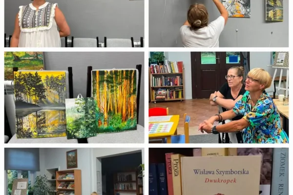 Wystawa obrazów Doroty Wyrwas w bibliotece w Doruchowie