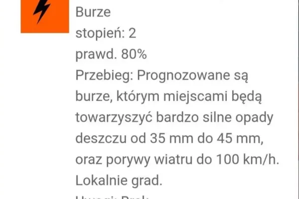 Ostrzeżenie IMGW: Burze z gradem i silnym wiatrem w nocy z 5 na 6 sierpnia