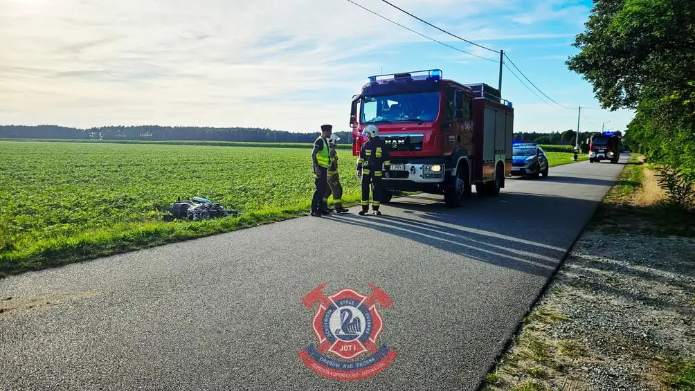 Wypadek motocyklisty w Bobrownikach – interweniowały OSP Grabów nad Prosną i JRG Ostrzeszów