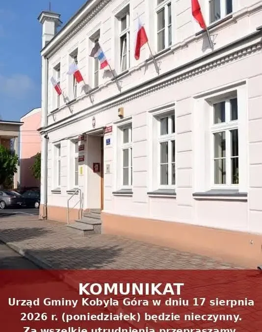 Urząd Gminy Kobyla Góra nieczynny 17 sierpnia 2026