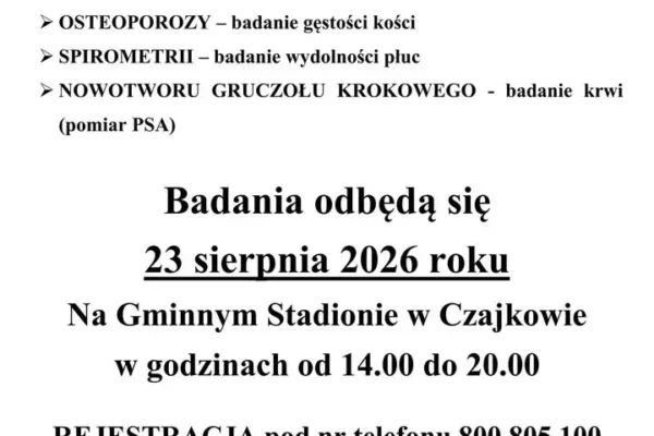 Bezpłatne badania profilaktyczne w gminie Czajków – osteoporoza, spirometria i PSA
