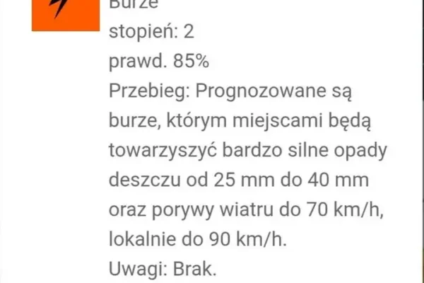 Ostrzeżenie IMGW: Burze drugiego stopnia w powiecie ostrzeszowskim
