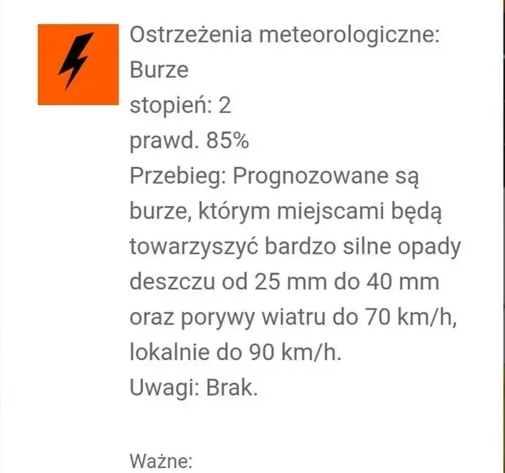 Ostrzeżenie IMGW: Burze drugiego stopnia w powiecie ostrzeszowskim