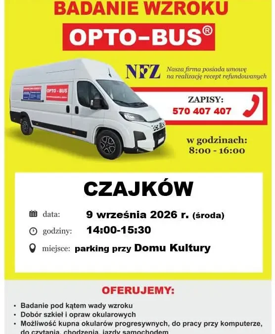 Bezpłatne badanie wzroku w Czajkowie – zapisy trwają