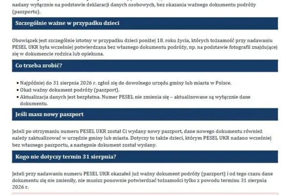 Obywatele Ukrainy ze statusem UKR muszą potwierdzić tożsamość do 31 sierpnia