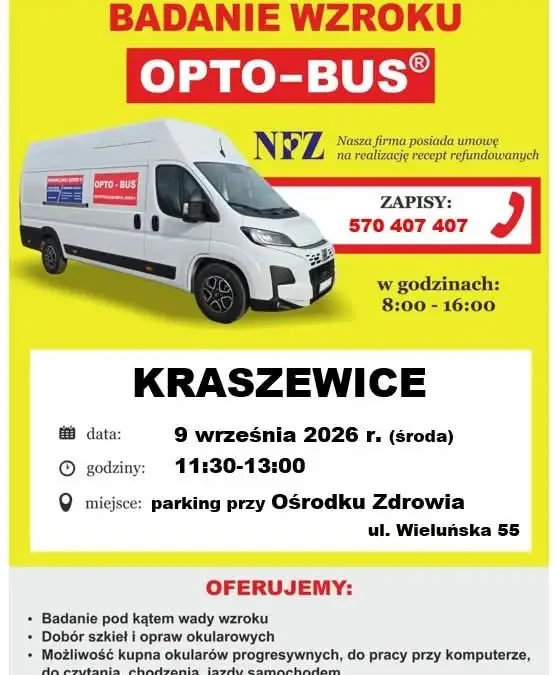 Bezpłatne badania wzroku w Kraszewicach – Opto-Bus już 9 września