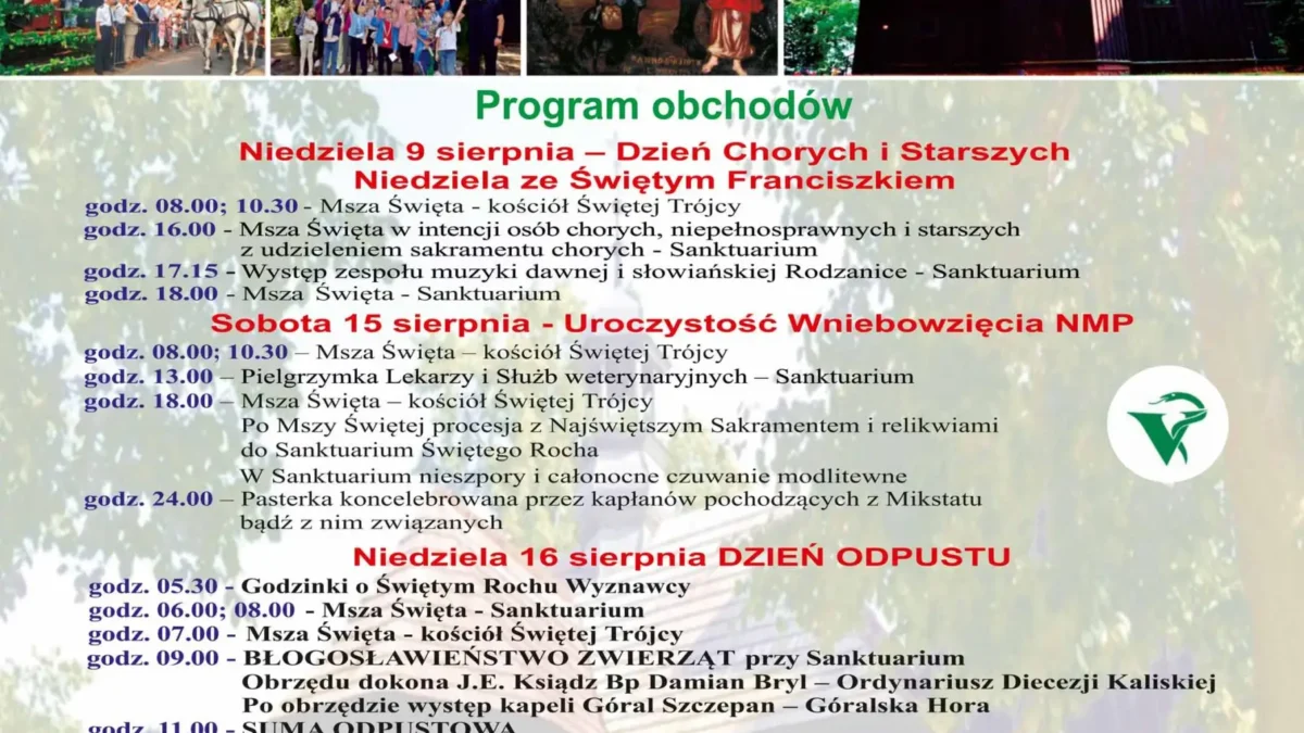 Odpust ku czci Świętego Rocha w Mikstacie – program uroczystości