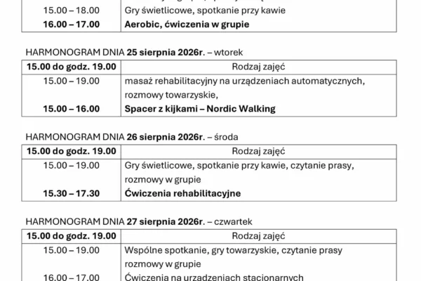 Tygodniowy Harmonogram Zajęć Klubu Senior+ w Mikstacie