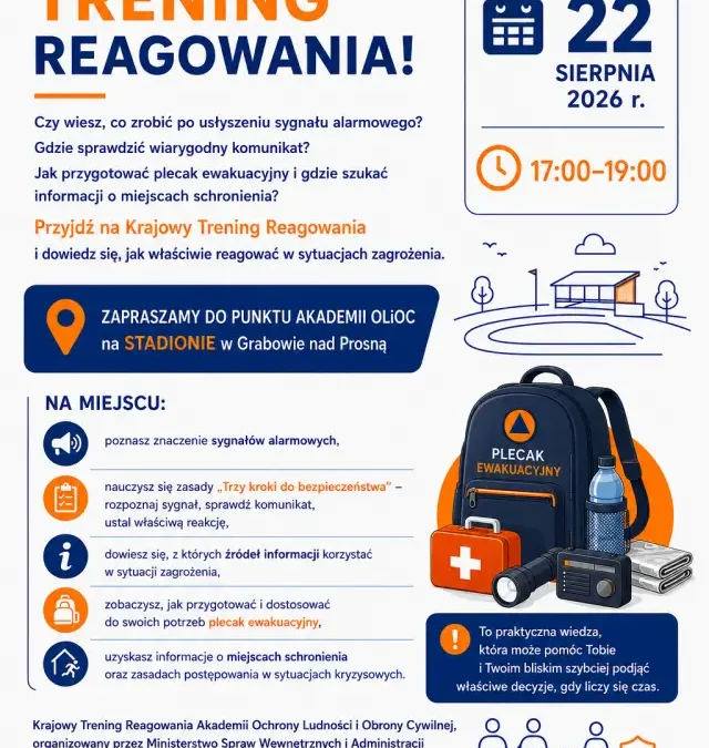 Krajowy Trening Reagowania w Grabowie nad Prosną – 22 sierpnia naucz się, jak działać w sytuacji zagrożenia