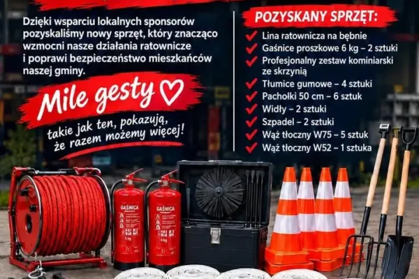 OSP Kraszewice dziękuje sponsorom za nowy sprzęt ratowniczy