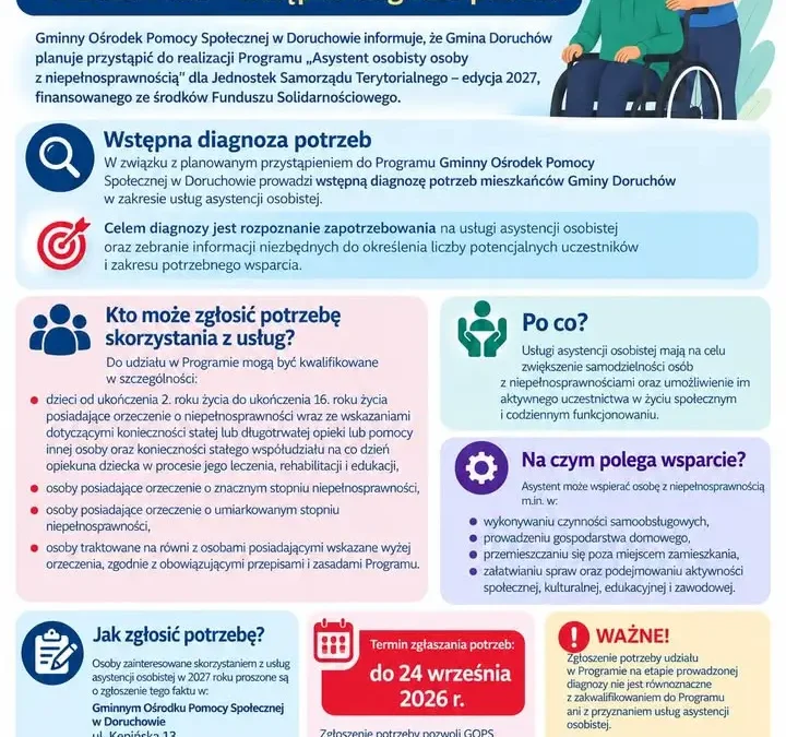 Gmina Doruchów planuje program asystencji osobistej dla osób z niepełnosprawnościami