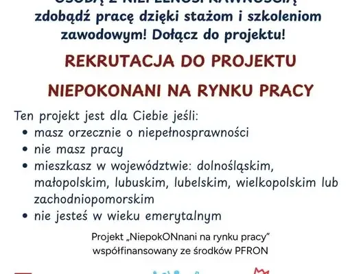 Ruszyła rekrutacja do projektu „NiepokONani na rynku pracy” dla osób z niepełnosprawnościami