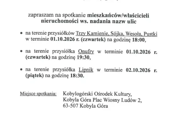 Kobyla Góra: spotkania w sprawie nadania nazw ulic w przysiółkach