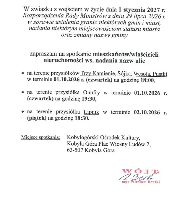 Kobyla Góra: spotkania w sprawie nadania nazw ulic w przysiółkach