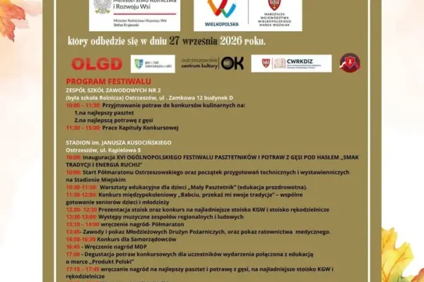 XVI Festiwal Pasztetników i Potraw z Gęsi oraz Półmaraton Koroną Wzgórz Wielkopolski już 27 września w Ostrzeszowie