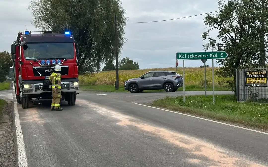 Wyciek substancji ropopochodnej na DW 447 w Mikstacie – akcja służb