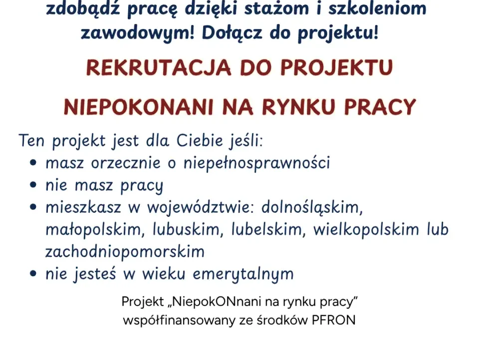 Ruszyła rekrutacja do projektu „NiepokONani na rynku pracy” – szansa dla osób z niepełnosprawnościami