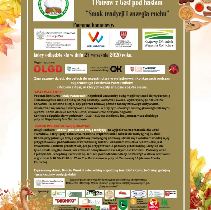 Ogólnopolski Festiwal Pasztetników i Potraw z Gęsi w Ostrzeszowie – 27 września 2026