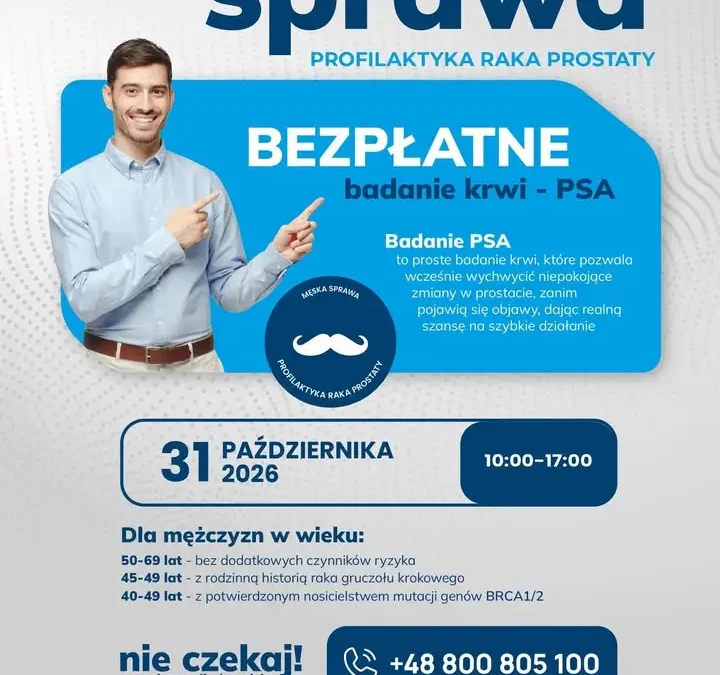 Bezpłatne badania PSA w Czajkowie – zapisy już trwają