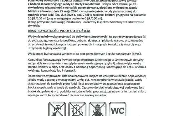 Bakterie grupy coli w wodzie w Kobylej Górze – sanepid ostrzega mieszkańców