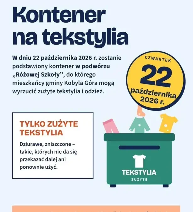 Kobyla Góra: jutro zbiórka zużytych tekstyliów przy „Różowej Szkole”