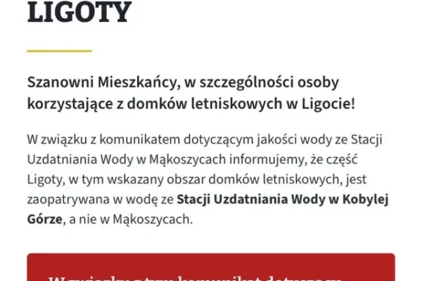 Mieszkańcy Ligoty mogą być spokojni. Ich woda pochodzi z innej stacji uzdatniania