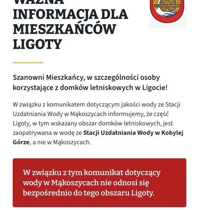 Mieszkańcy Ligoty mogą być spokojni. Ich woda pochodzi z innej stacji uzdatniania