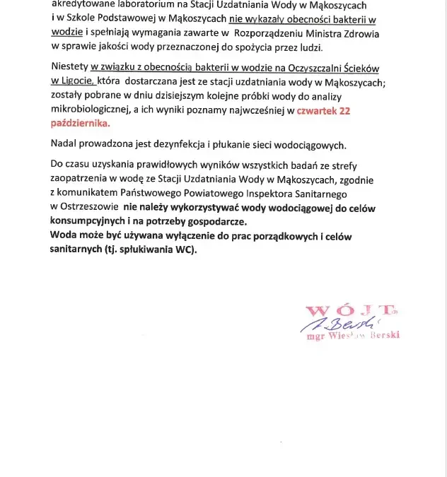 Woda w gminie Kobyla Góra: bakterie wciąż obecne, mieszkańcy bez dostępu do pitnej wody