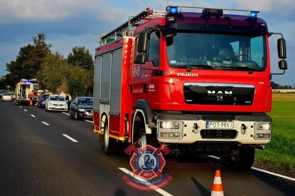 Wypadek motocyklisty w Książenicach na DW449 – interweniowały OSP Grabów nad Prosną i JRG Ostrzeszów