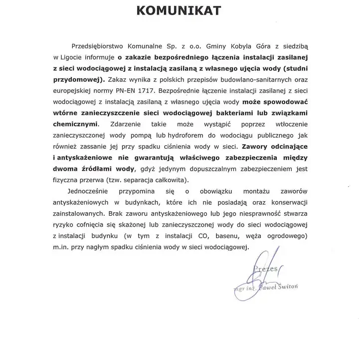 Zakaz łączenia studni z siecią wodociągową — ważny komunikat dla mieszkańców gminy Kobyla Góra