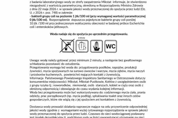 Uwaga mieszkańcy Mikstatu, Pustkowia i Kotłowa: woda z kranu wymaga przegotowania