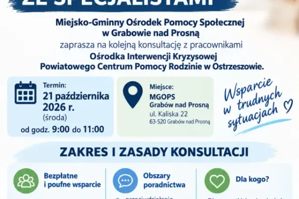 Bezpłatne konsultacje ze specjalistami Ośrodka Interwencji Kryzysowej w Grabowie nad Prosną