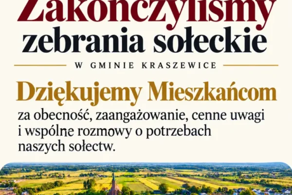 Zakończono zebrania sołeckie w Gminie Kraszewice – mieszkańcy zdecydowali o funduszu sołeckim na 2027 rok